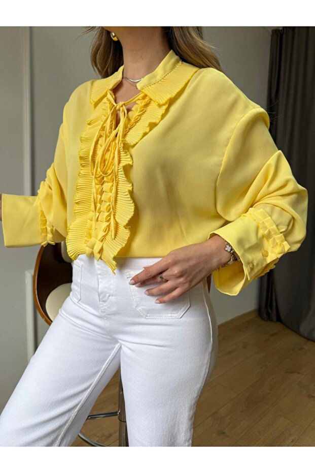 Sarı Volanlı Bluz - 6