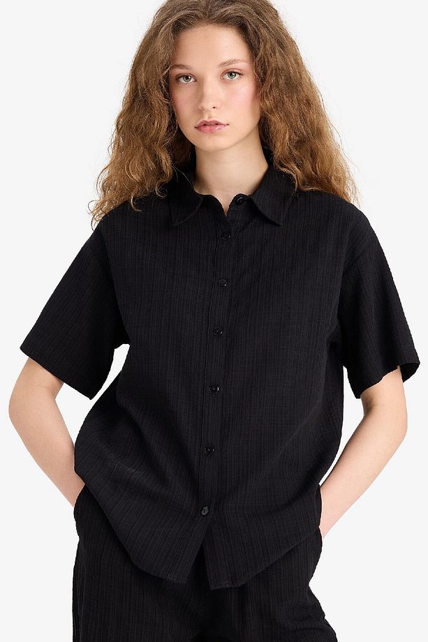 Oversize Geniş Kalıp Basic Düz Kısa Kollu Gömlek A9135AX25SM - 1