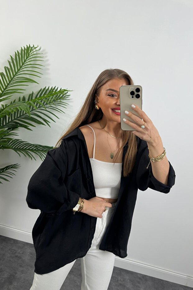 Basic Salaş Düşük Omuz Gömlek - 3