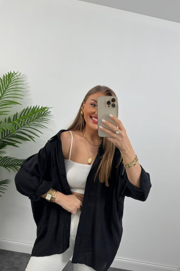 Basic Salaş Düşük Omuz Gömlek - 4