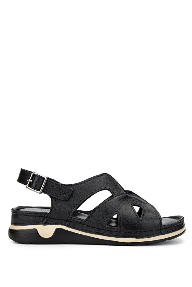 Women's Genuine Leather Black Leather Heeled Sandals