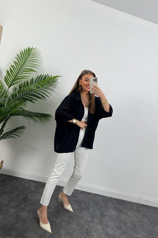 Basic Salaş Düşük Omuz Gömlek - 2