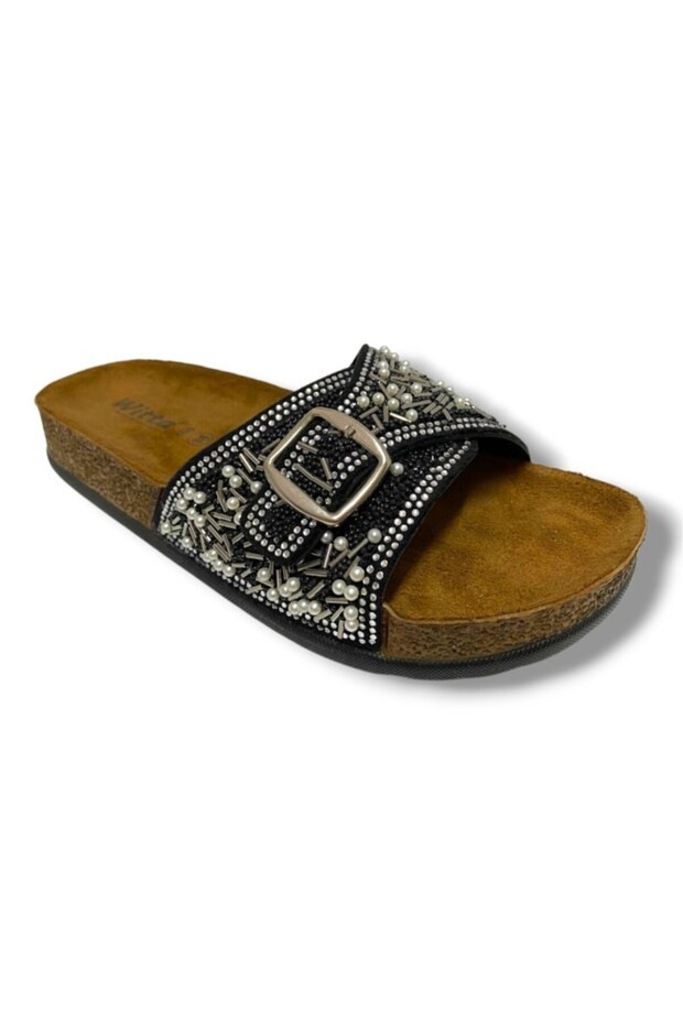 55403-25 Single Band Bead Stone Anatomical Women's Slippers