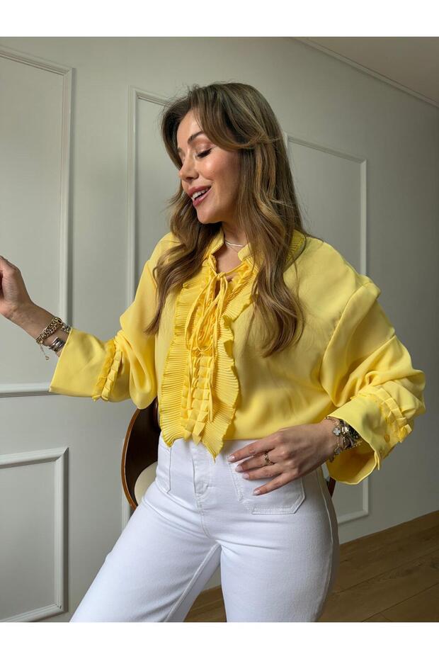 Sarı Volanlı Bluz - 5
