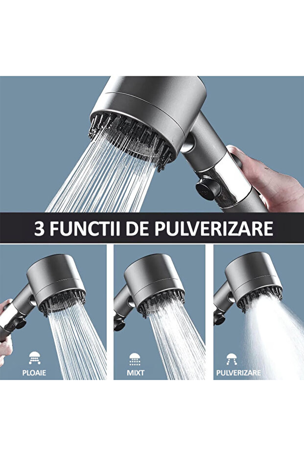 Shower Head With Filter And 3 Functions, Button For Stop/Start Jet, Adjustable Pressure - 3