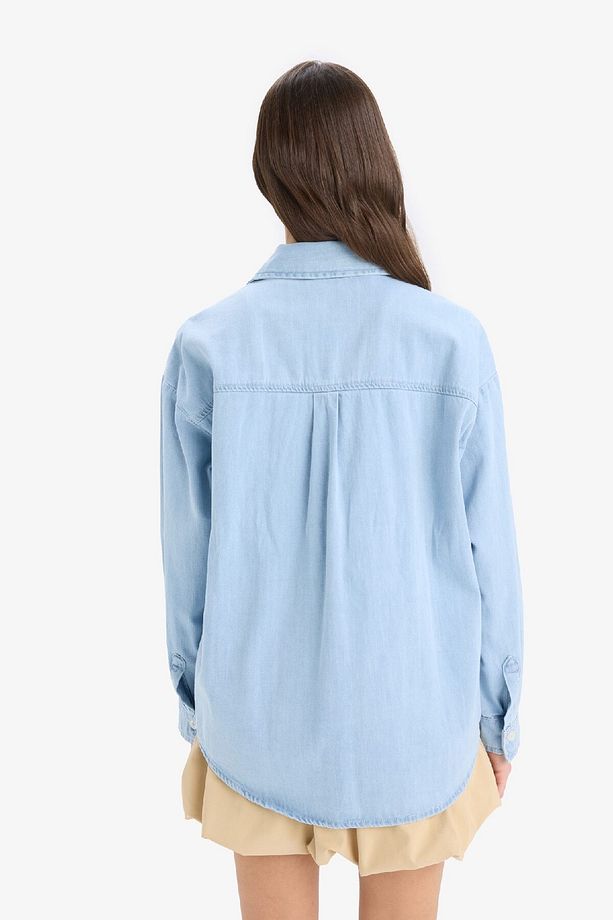 Oversize Geniş Kalıp Tek Cepli Jean Gömlek D8667AX25SP - 8