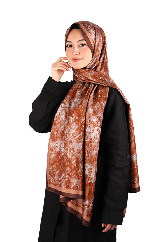 شال حريري من نسيج التويل بنمط فرشاة القرفة - 2