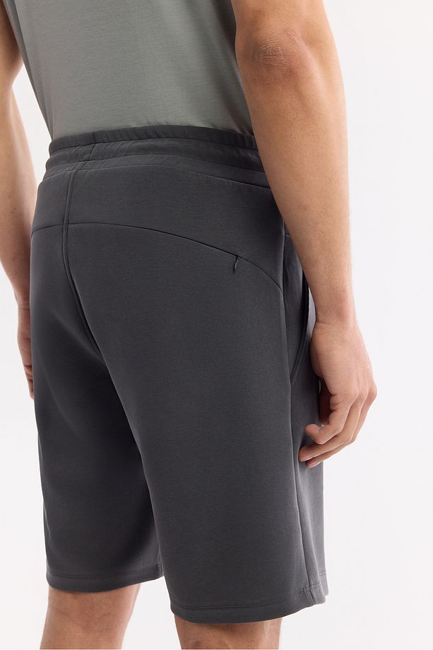 Erkek Antrasit Beli Lastikli Bağcıklı Yandan Cepli Flexi Baskı Detaylı Soft Touch Örme Şort A51y3602 - 4