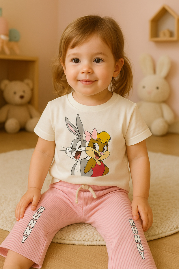 Cartoon Character Short-Sleeved Tshirt Spanish Leg Pants 2-Piece Set