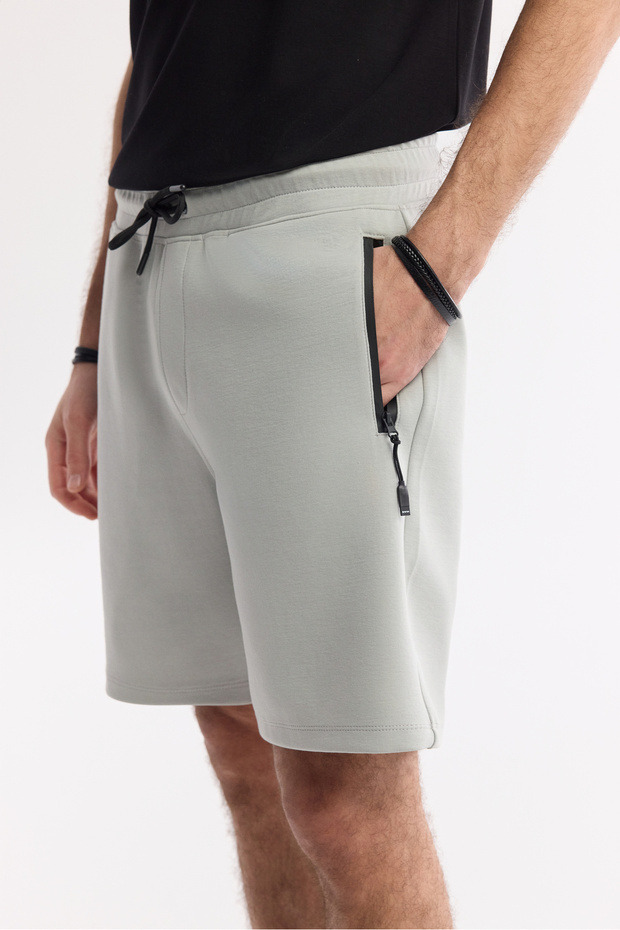Erkek Regular Fit Gri Beli Lastikli Bağcıklı Bi-Stretch İnterlok Şort A51Y3631 - 4