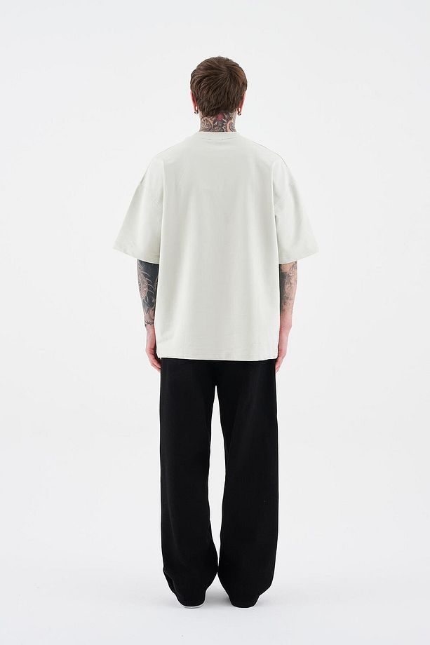 Erkek Basic Solid Pamuklu Oversize Açık Gri Tişört - 8