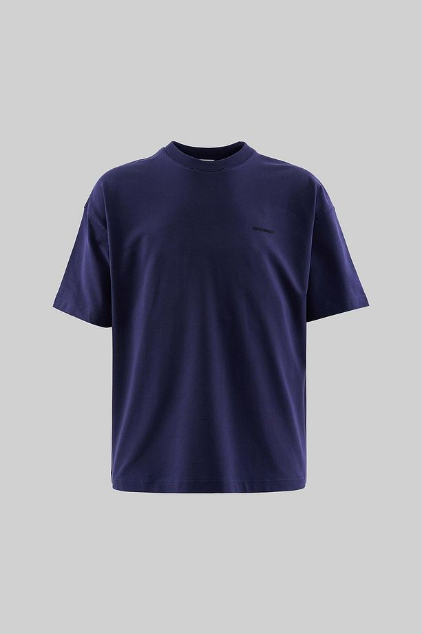 Erkek Solid Basic Pamuklu Oversize Lacivert Tişört - 1