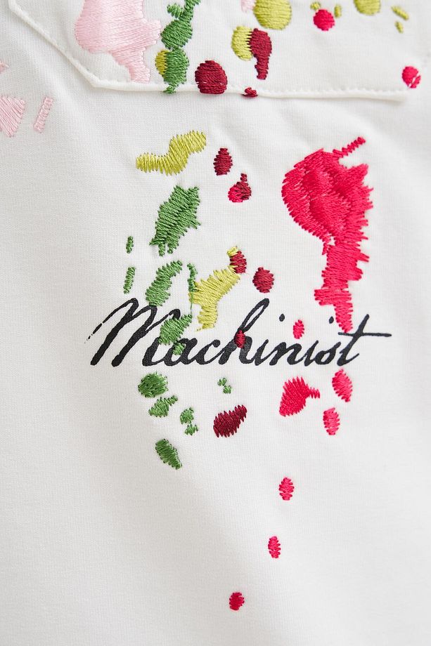 Erkek Splater Look Colored Embroidered Oversize Ekru Tişört - 2