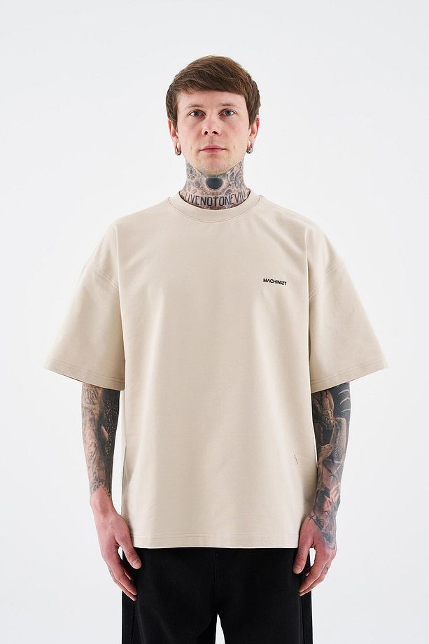 Erkek Basic Pamuklu Oversize Açık Bej Tişört - 4