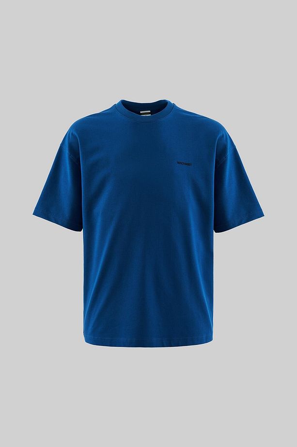 Erkek Basic Pamuklu Oversize İndigo Tişört - 1