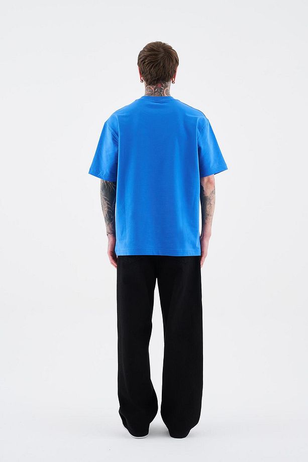 Erkek Solid Basic Relaxed Pamuklu Açık Mavi Tişört - 7