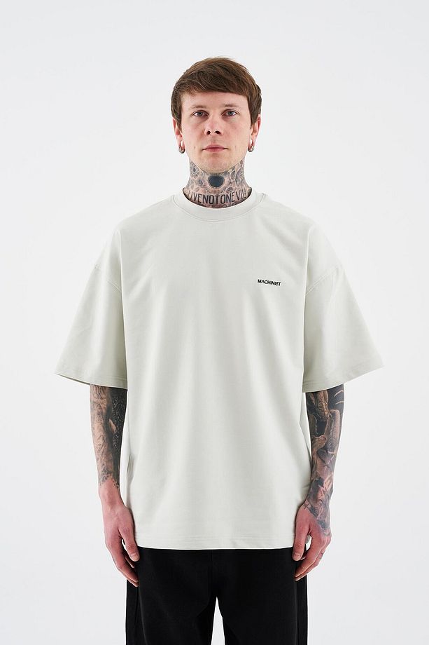 Erkek Basic Solid Pamuklu Oversize Açık Gri Tişört - 5