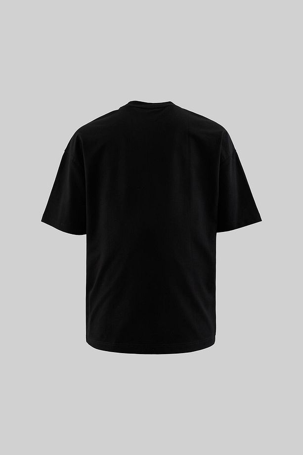 Erkek Solid Basic Pamuklu Oversize Siyah Tişört - 4