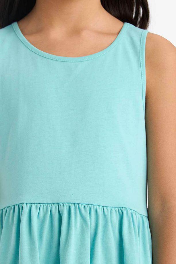 Kız Çocuk Bisiklet Yaka Basic Düz Kolsuz Yazlık Elbise B4336a825sm - 4