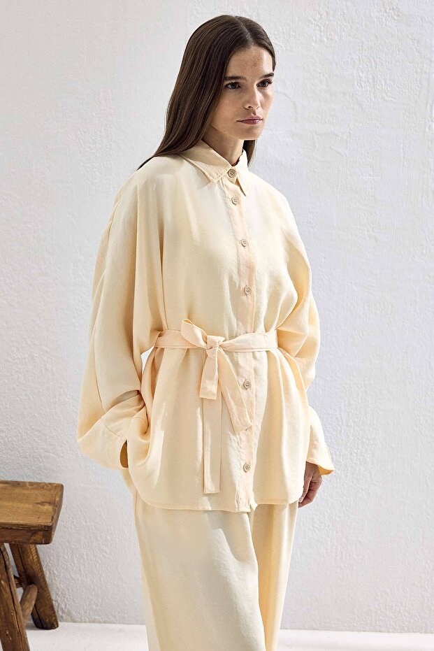 Basic Oversize Krem Pantolon Takım - 4