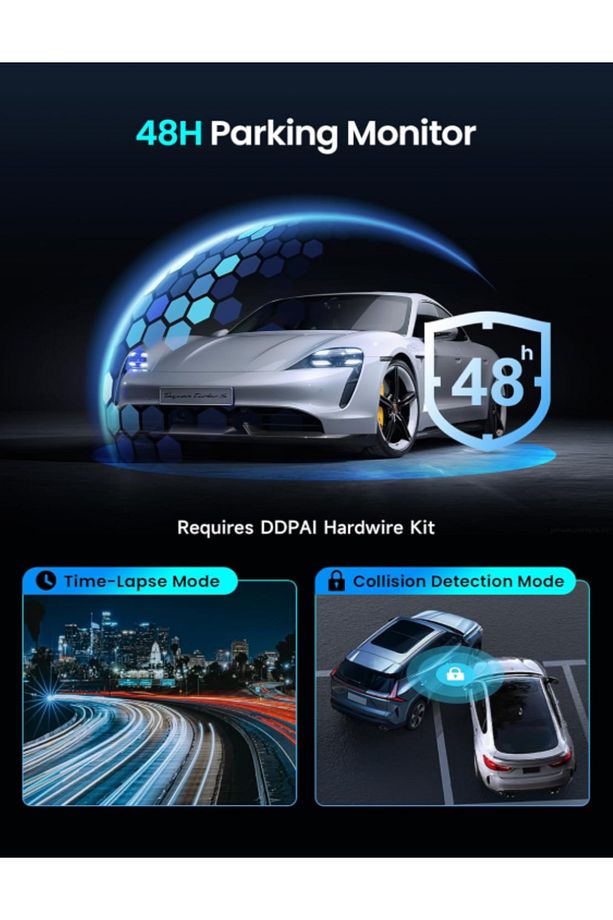 4K Ön ve Arka Dash Kamera, UHD 2160P+1080P Dash Kamera, 64 GB Kart Dahil, 5G 6 GPS, 3'' IPS Ekran - 5