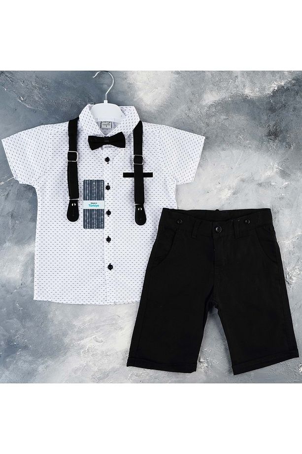 Gabardin Şort, Gömlek, Askı Ve Papyon Set Erkek Çocuk Takım SB6298 - 1