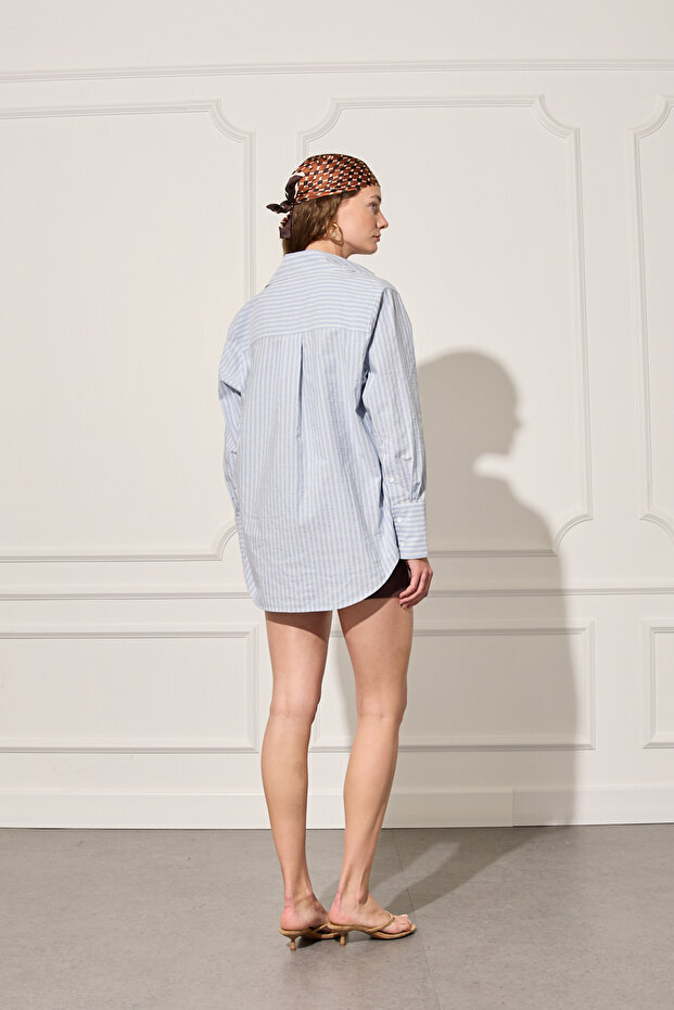 Oversize Çizgili Gömlek - 4