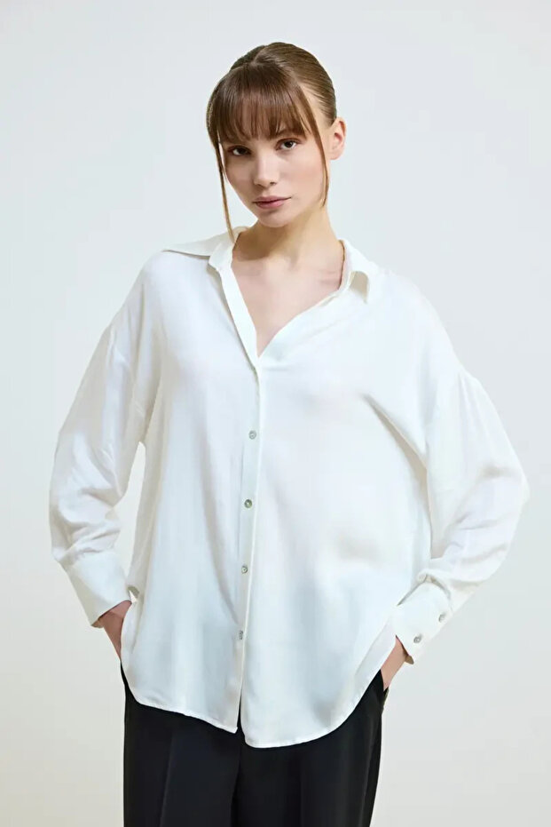 White Relaxed Cut Viscose Shirt