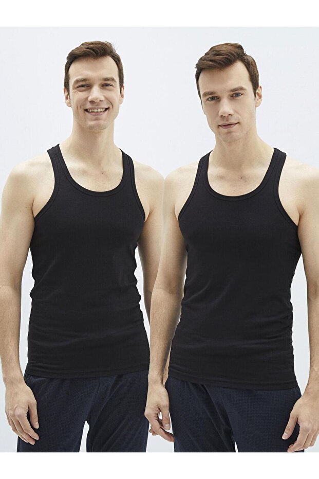 قميص داخلي رجالي من القطن الأساسي برقبة دائرية مكون من قطعتين (S2) - 1