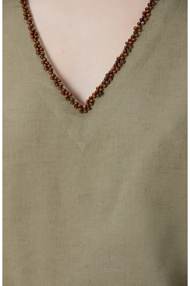 Haki Keten Karışımlı Bluz - 6