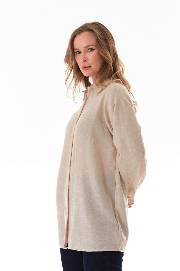 Kırçıllı Düğmeli Oversize Gömlek - 3