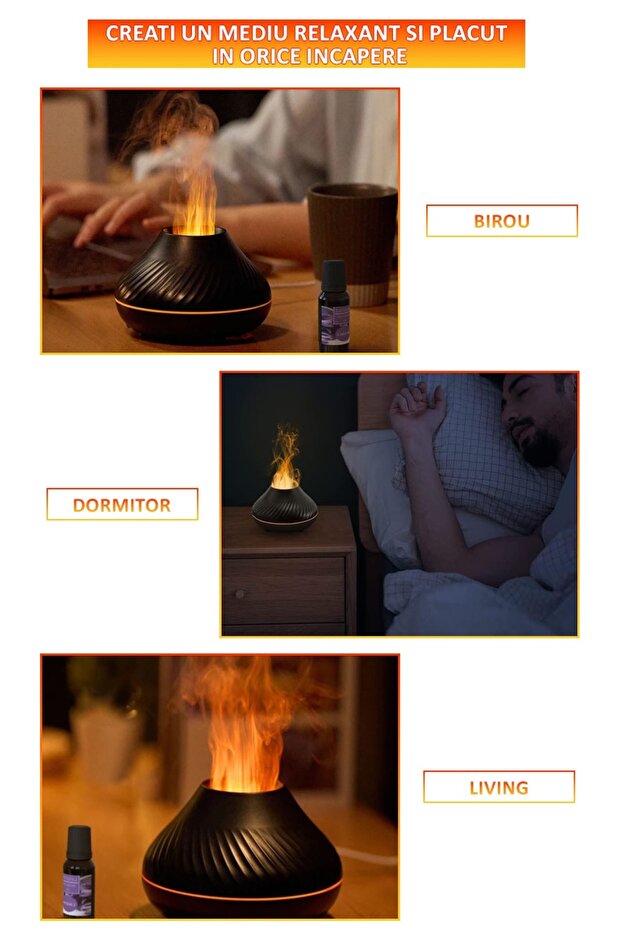 Air Humidifier with Volcano Flame Effect Aromatherapy Diffuser, Lighting - 5