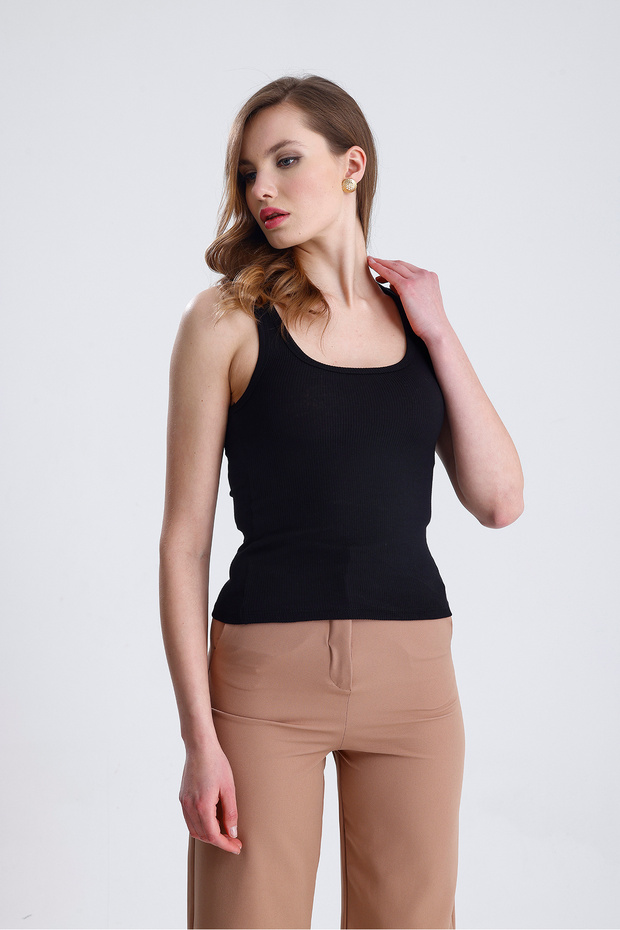 Kadın Fitilli Görünümlü Kalın Askılı Basic Atlet - 1