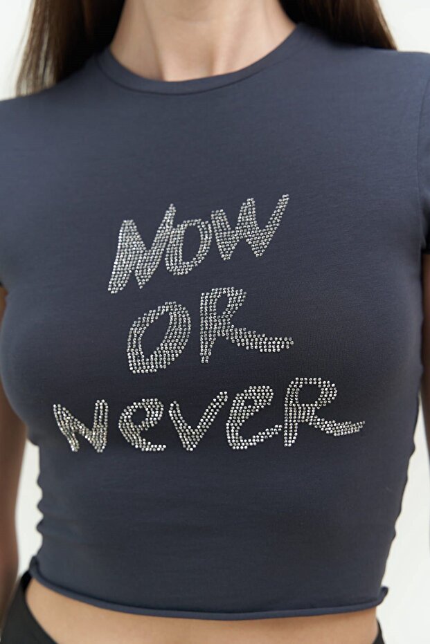 Now Or Never Antrasit Penye Crop - 7