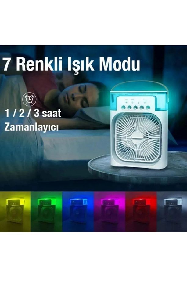 Yeni Işıklı 600ml 5 Spreyli Vantilatör Buzlu Buharlı Mini Klima Mini Fan - 2