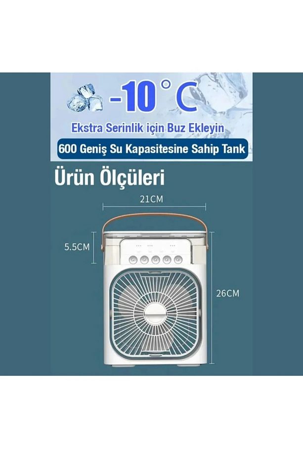 Yeni Işıklı 600ml 5 Spreyli Vantilatör Buzlu Buharlı Mini Klima Mini Fan - 3