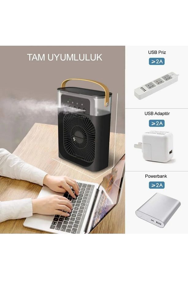Yeni Işıklı 600ml 5 Spreyli Vantilatör Buzlu Buharlı Mini Klima Mini Fan - 4