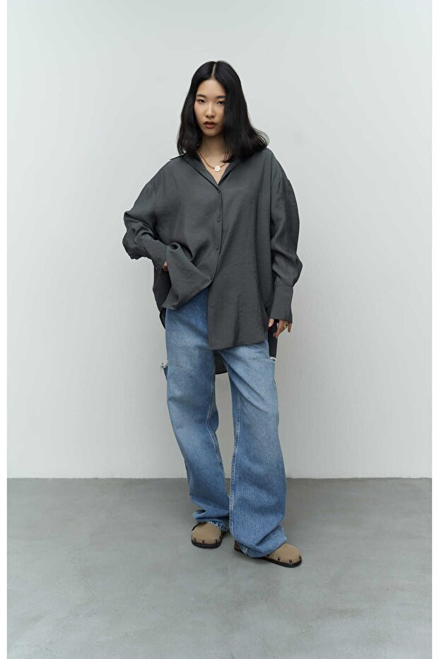 Zaria Antrasit Oversize Gömlek - 4