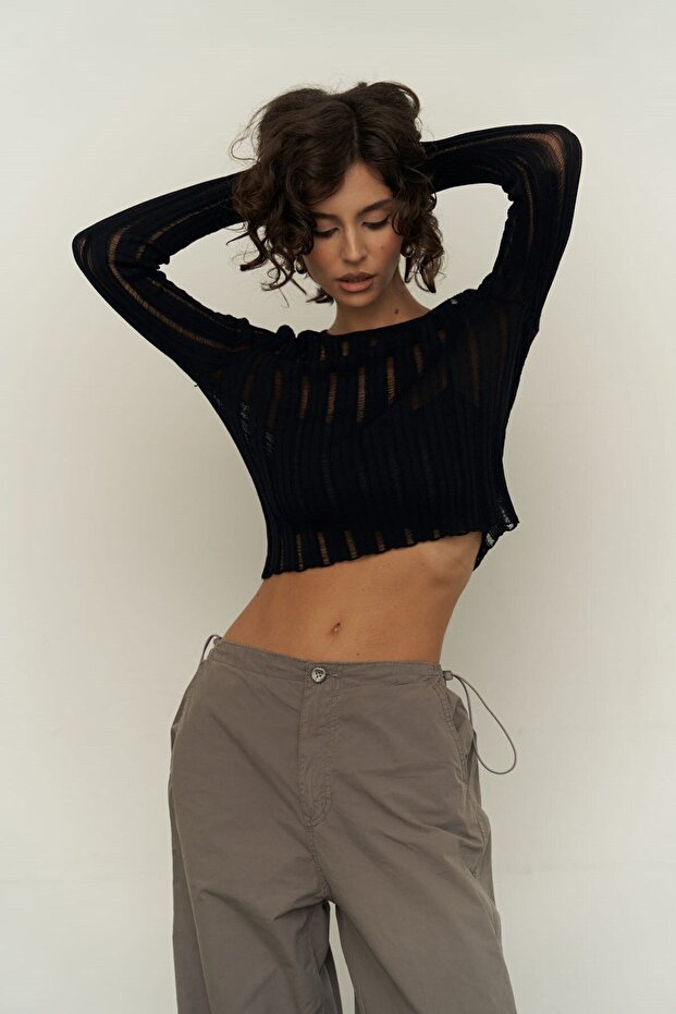 Maribel Schwarzer transparenter Pullover - 1