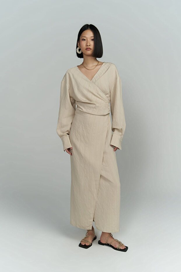 Bella Midi Boy Bej Elbise - 6