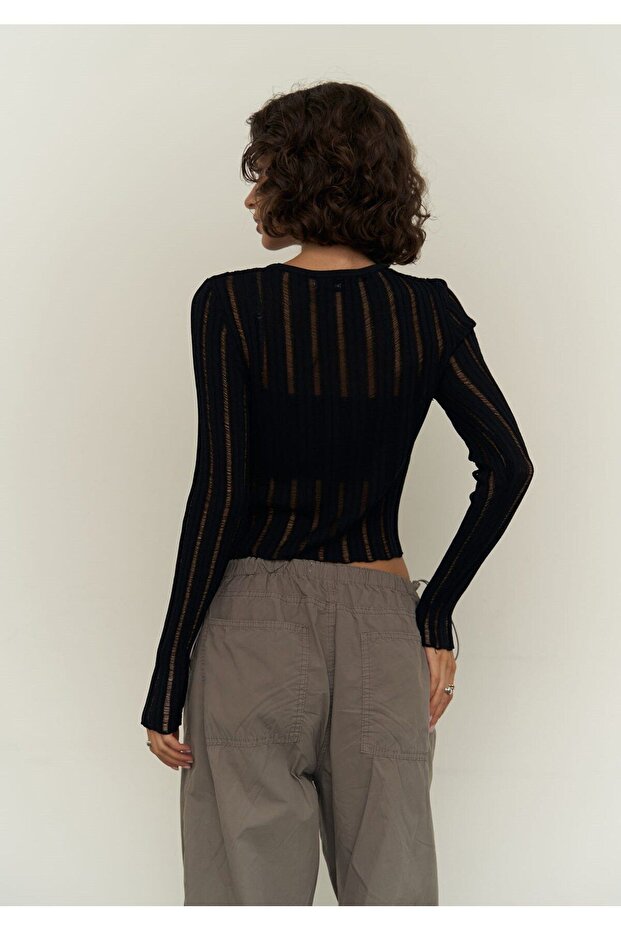 Maribel Schwarzer transparenter Pullover - 4
