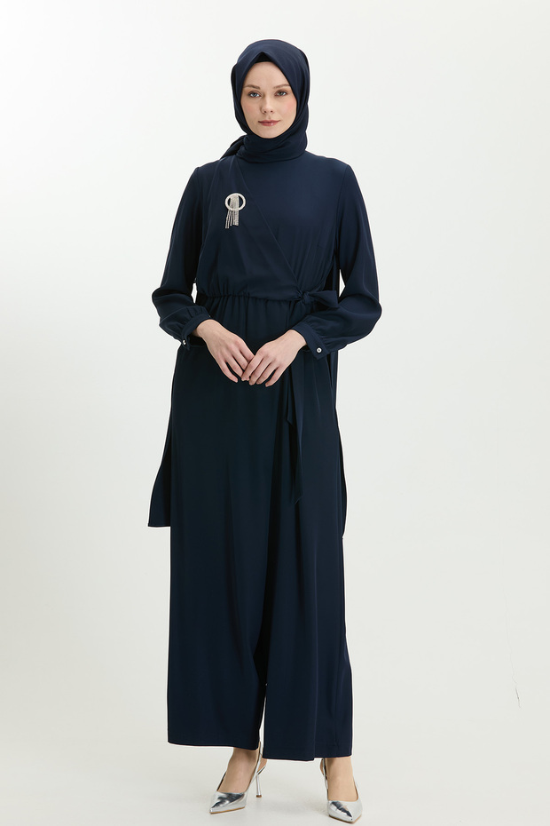 Çıkarılabilir Broşlu Pelerinli Tulum - 5