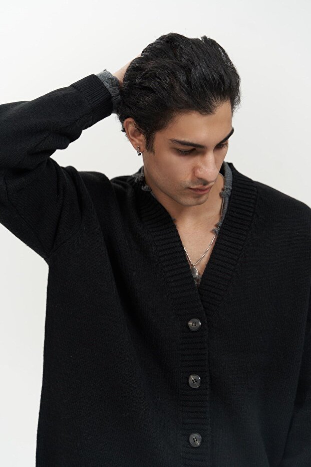 Raid Çift Yaka Siyah Erkek Triko Kazak - 5