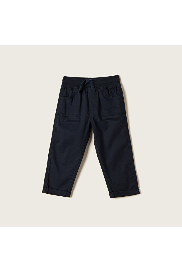 بنطلون سادة مع رباط للإغلاق - 1