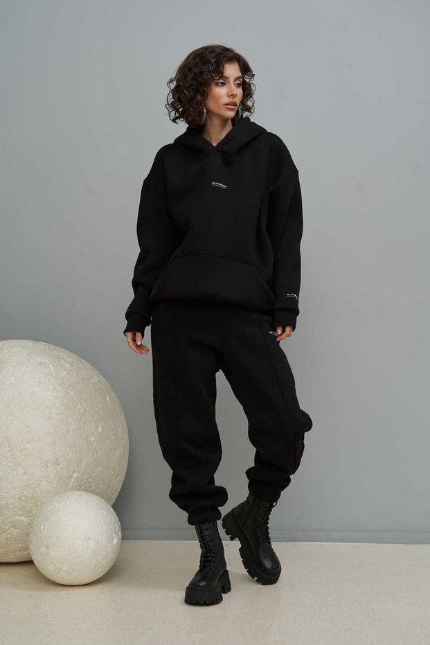 Minimal Print Black Tracksuit Set