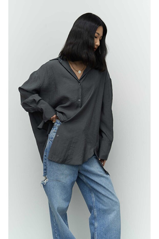 Zaria Antrasit Oversize Gömlek - 3