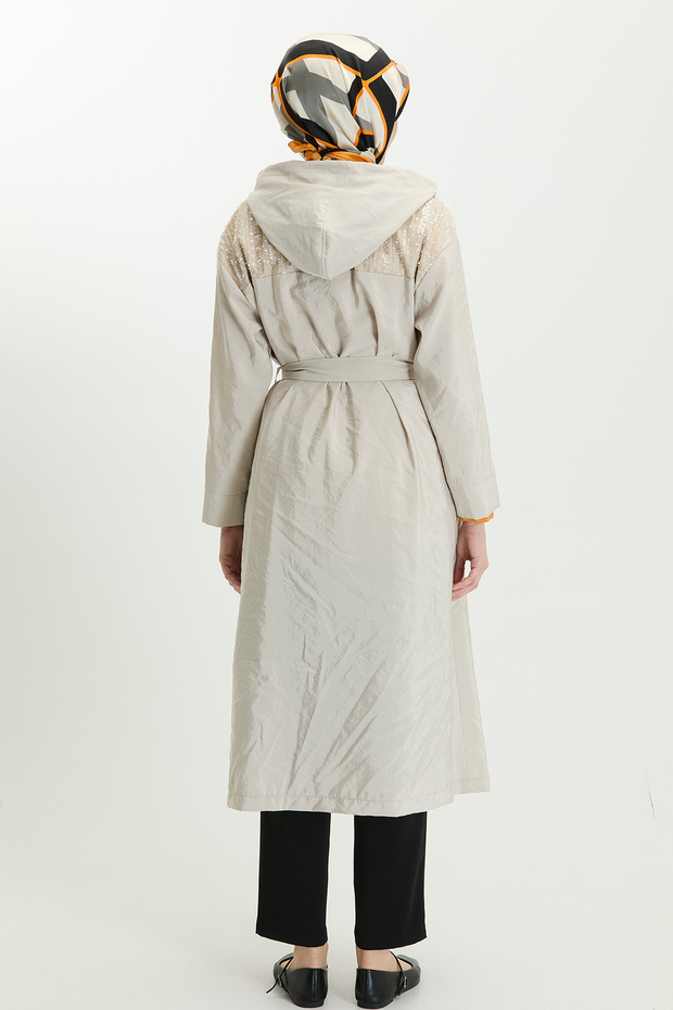 Kapüşonlu Fermuarlı Pardösü - 8