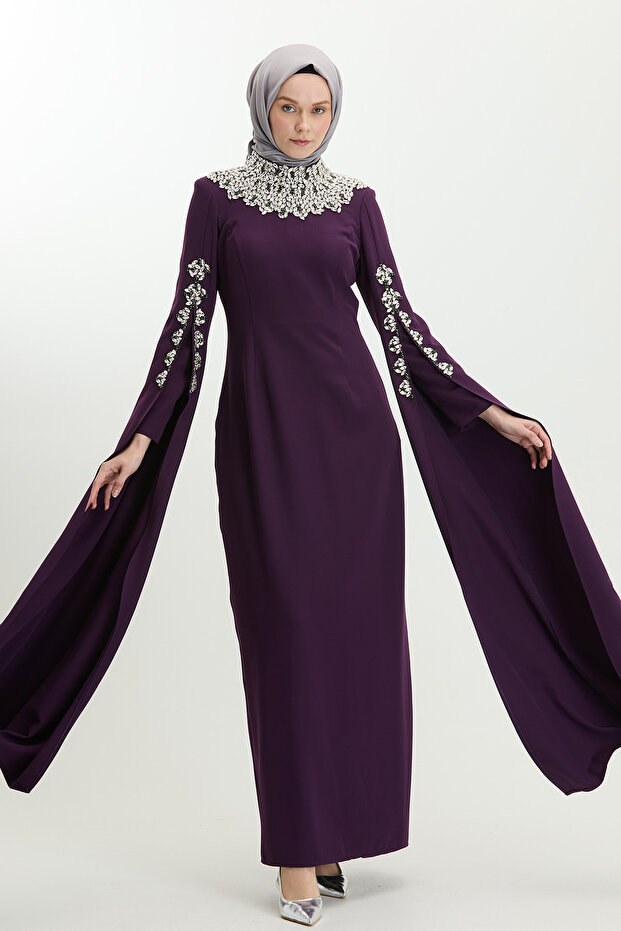 Taş İşlemeli Abiye Elbise - 1