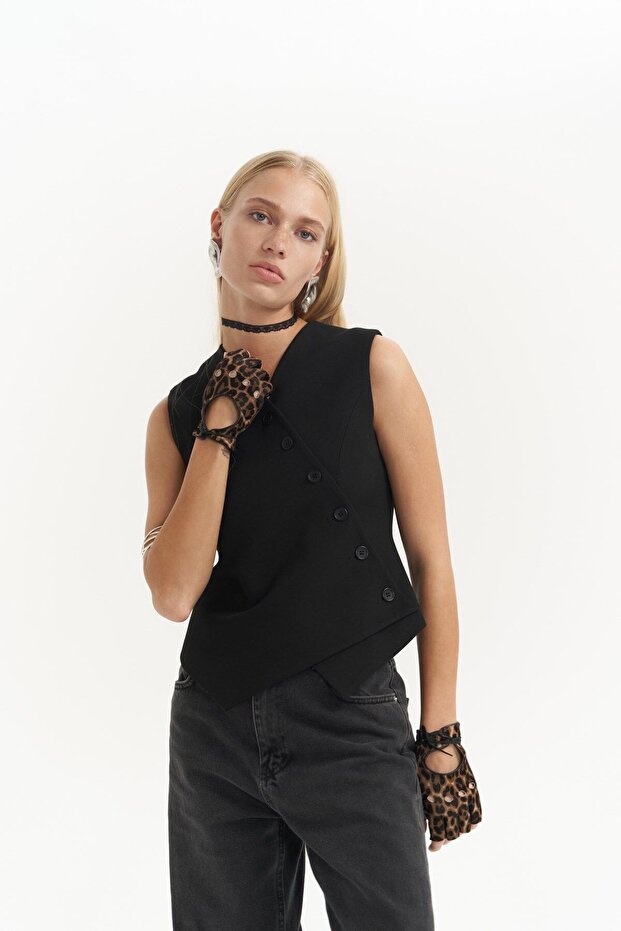 Trappe Siyah Asimetrik Yelek - 3