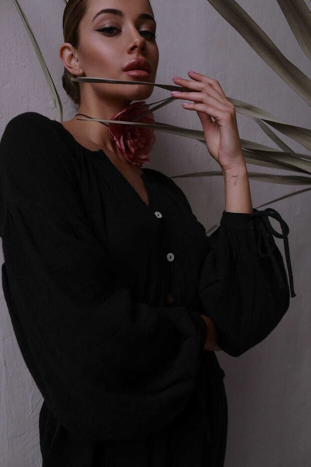 Helen Siyah Müslin Elbise - 4